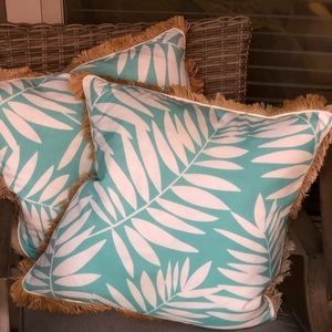 Turquoise&White outdoor pillows 18x18